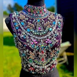 Burning man festival jeweled beaded rave crop top
